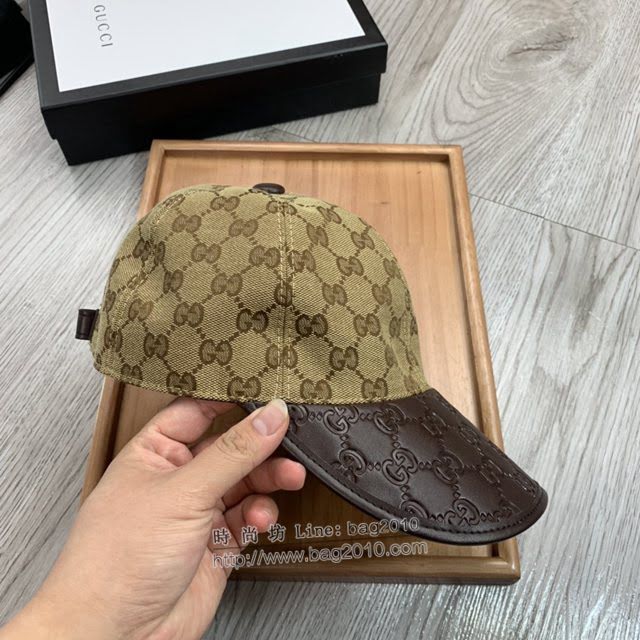 Gucci爆款男士帽子 古馳帆布拼皮印花棒球帽鴨舌帽  mm1749